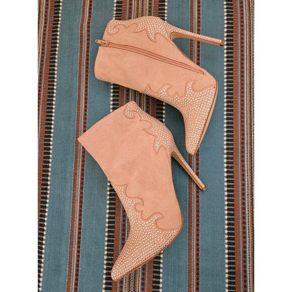 JustFab Pink Blush Southern Girl Rhinestone Stiletto Bootie Size 10 Booties - Picture 11 of 14